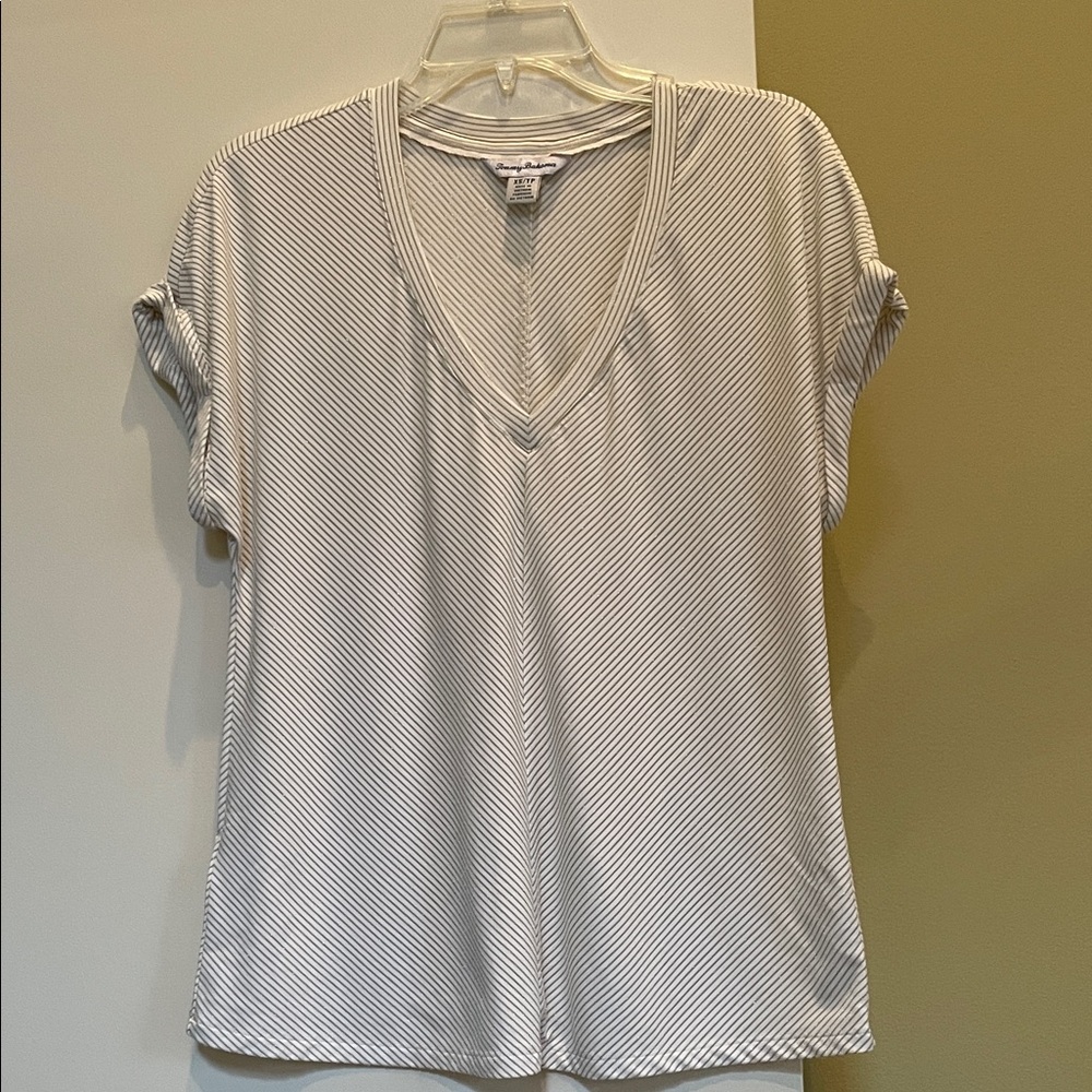 Tommy Bahama Gold Striped V-Neck Top